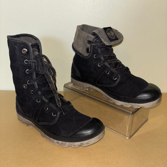 Palladium Baggy Canvas Boots Women’s 9 Black Fold Over Combat High Top - Picture 3 of 9